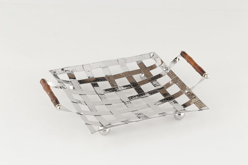 Dessau Home Woven Steel Square Tray With Bamboo