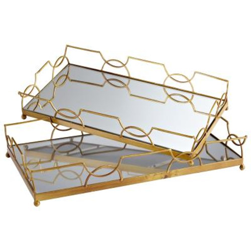 Nephrite Wood & Glass Trays by Cyan Design