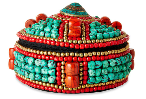 Dessau Home Turquoise & Red Beaded Box
