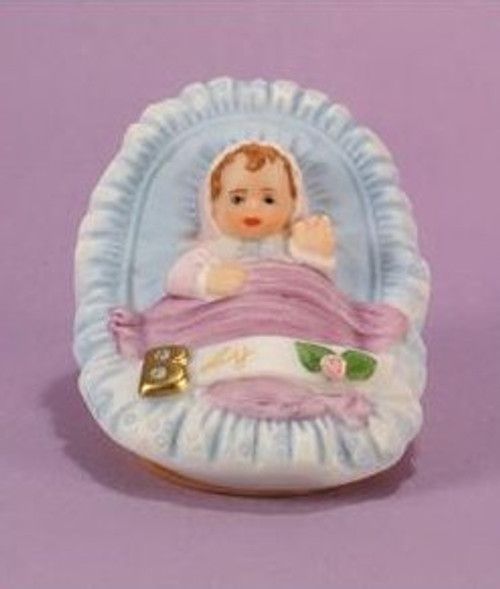 Enesco Growing Up Girls Brunette Baby in Cradle Figurine